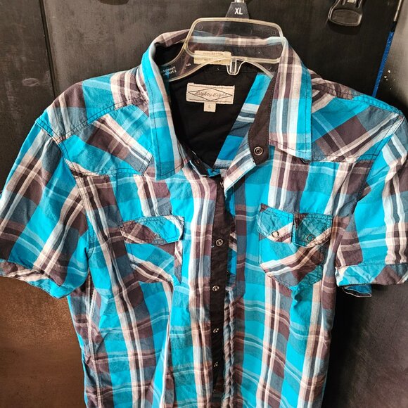 ❤️ GUC Men's Size Large Blue Plaid Eighty Eight Button Up Shirt - Picture 2 of 8